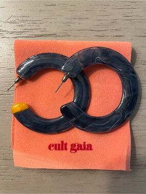 cult gaia Marbled Slate Blue Hoop Earrings with Yellow Tip